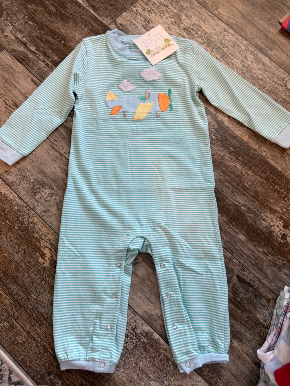 Striped Airplane One-Piece - Light Aqua by Trotter Street Kids